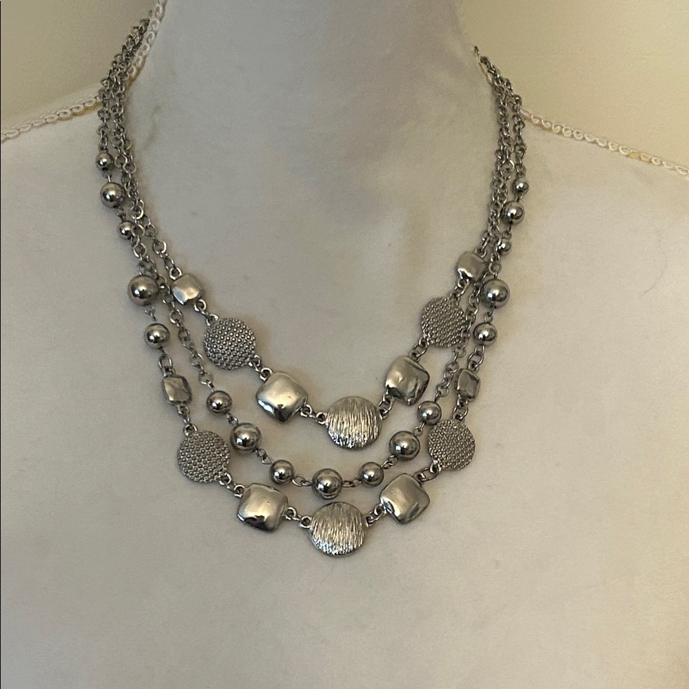 Silver Layered Statement Necklace | Multi Strand … - image 1